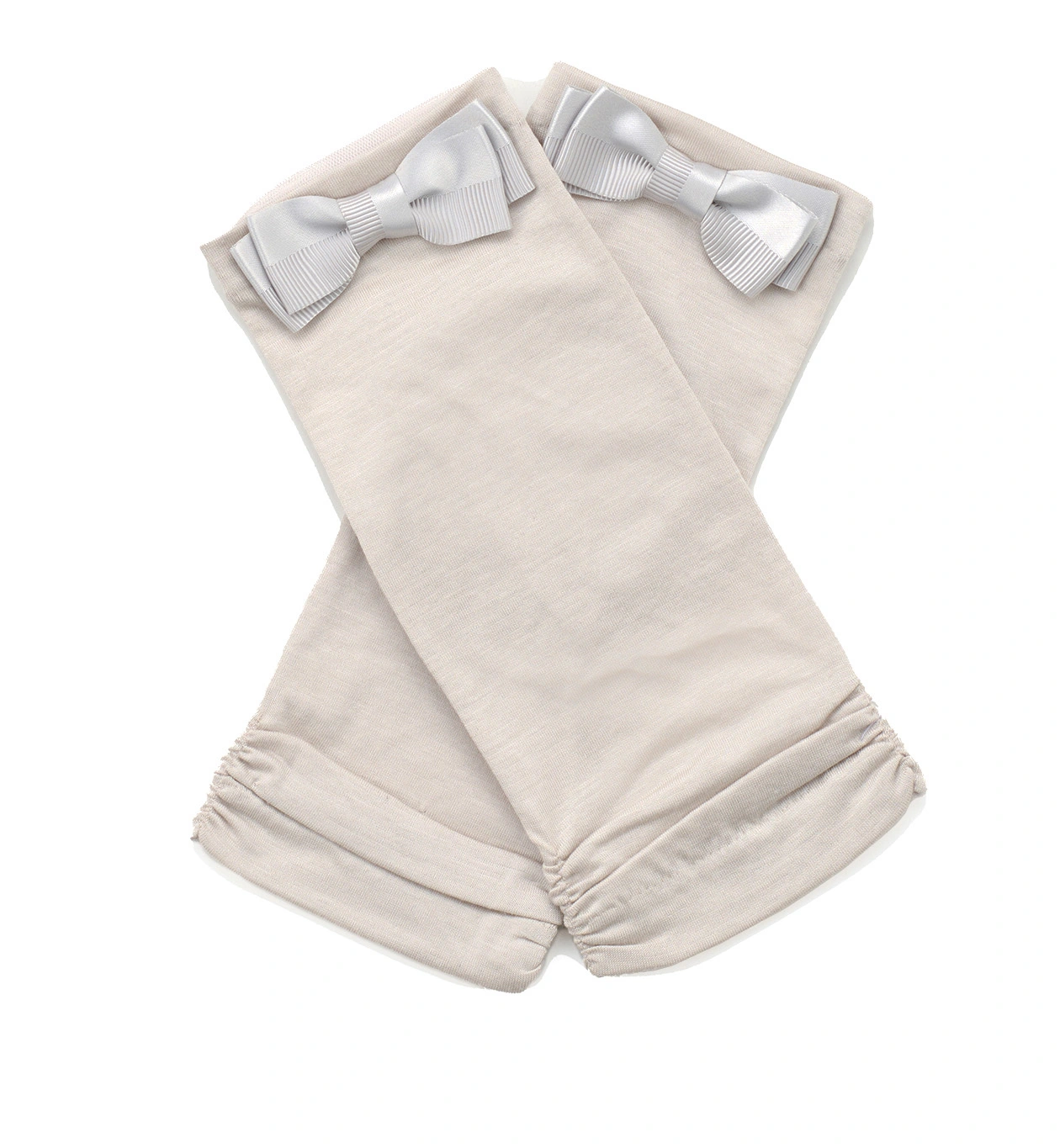 サテングログランリボン付きメッシュUVケアフィンガーレスショートグローブ/グレー