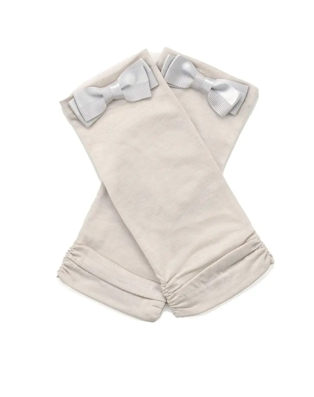 サテングログランリボン付きメッシュUVケアフィンガーレスショートグローブ/グレー