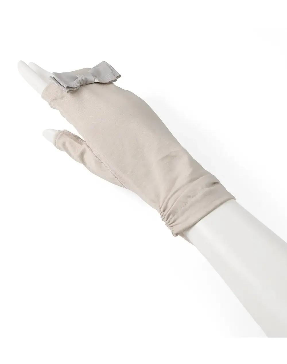 サテングログランリボン付きメッシュUVケアフィンガーレスショートグローブ/グレー