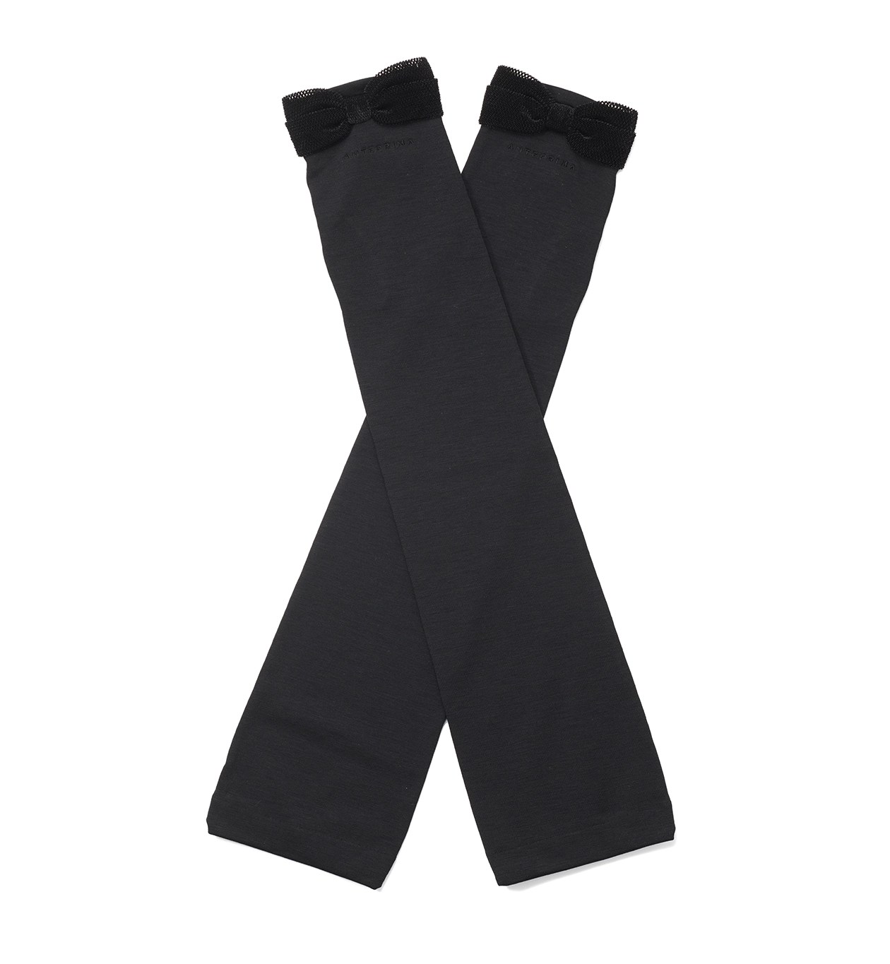 ベロアメッシュリボン付きUVケアフィンガーレスロンググローブ/ブラック