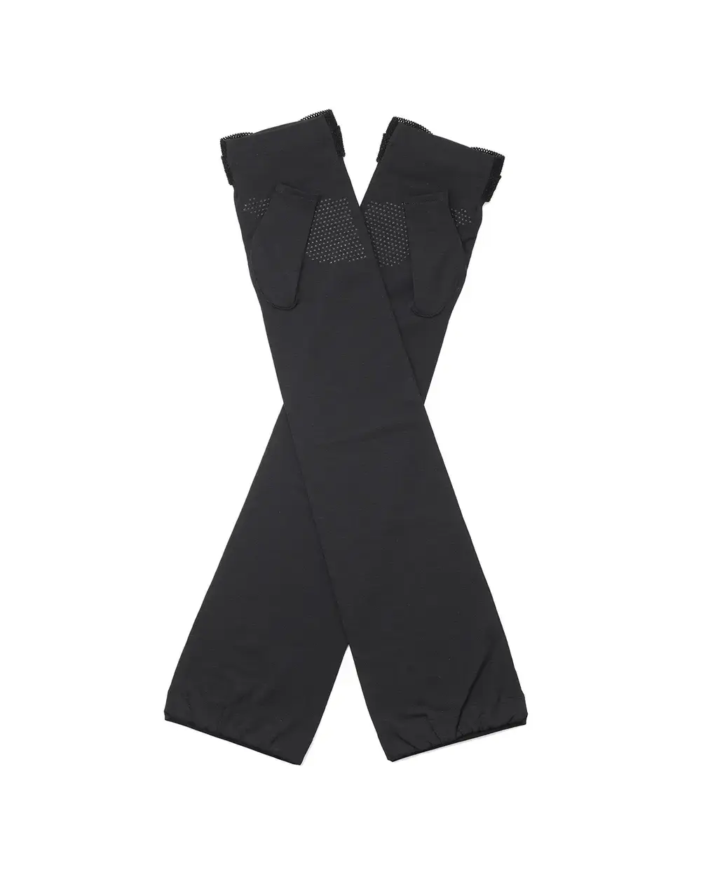 ベロアメッシュリボン付きUVケアフィンガーレスロンググローブ/ブラック