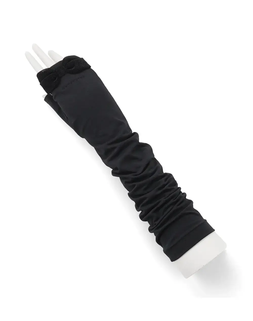 ベロアメッシュリボン付きUVケアフィンガーレスロンググローブ/ブラック