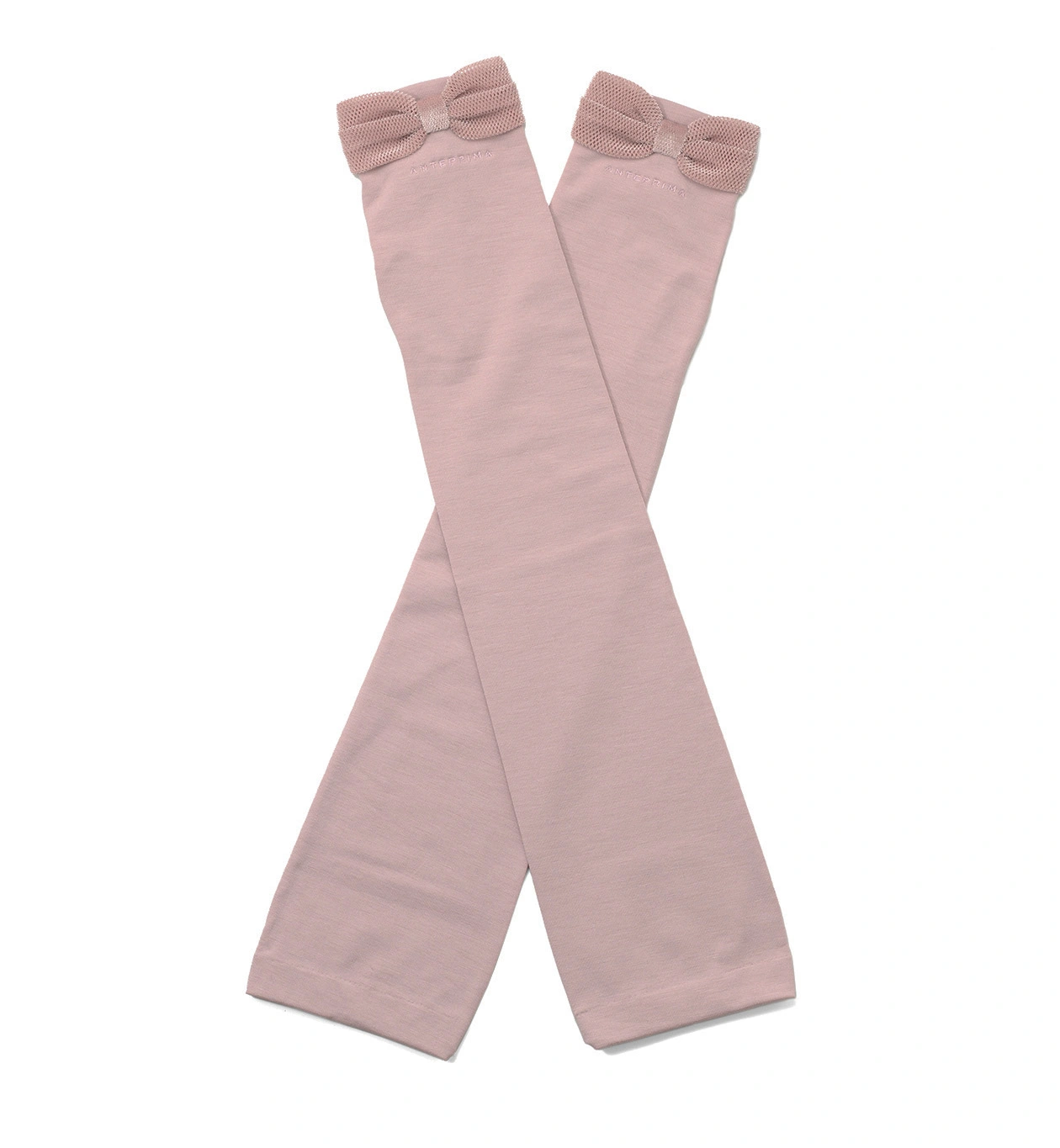 ベロアメッシュリボン付きUVケアフィンガーレスロンググローブ/ピンク