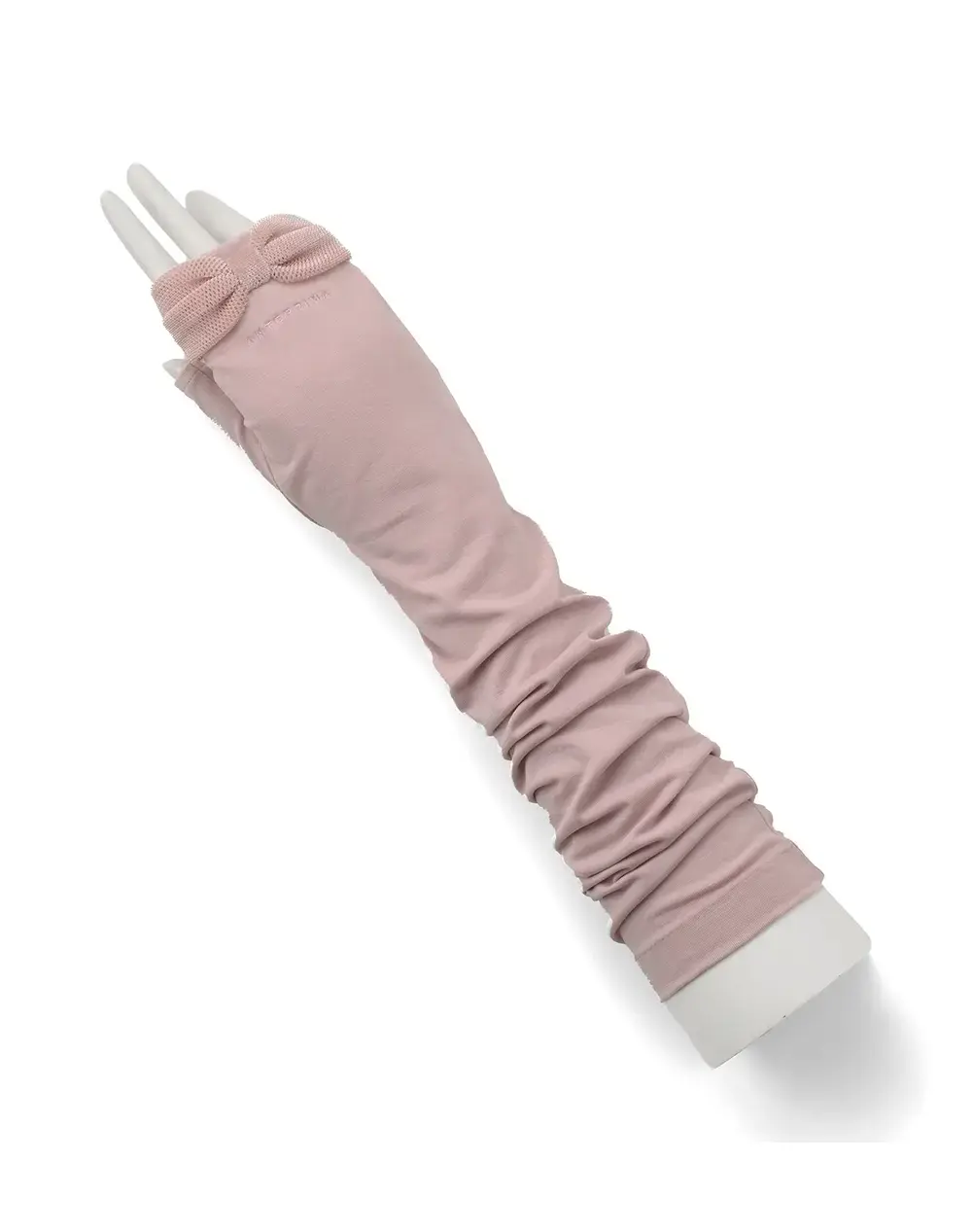 ベロアメッシュリボン付きUVケアフィンガーレスロンググローブ/ピンク
