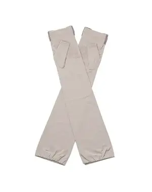 ベロアメッシュリボン付きUVケアフィンガーレスロンググローブ/グレージュ