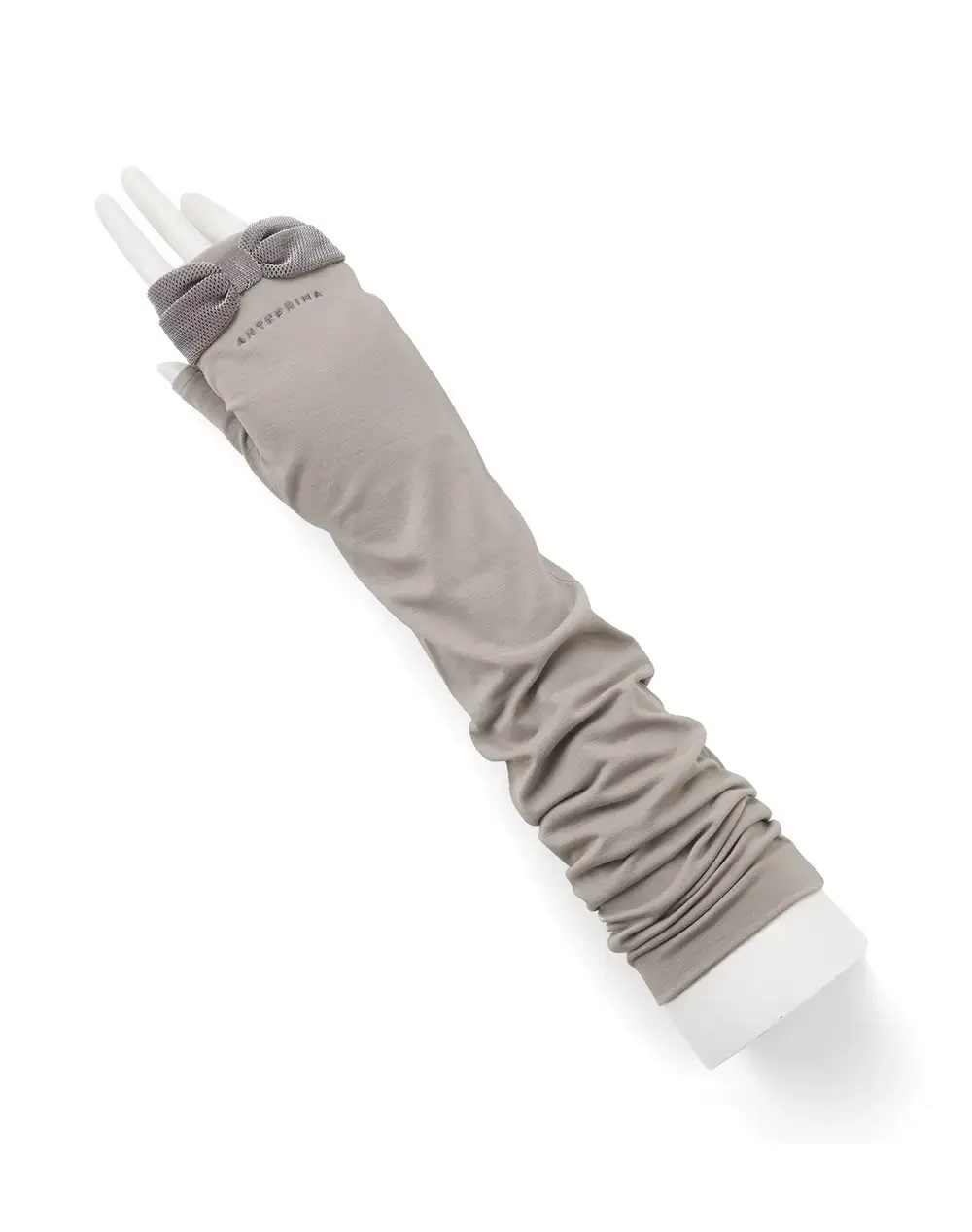 ベロアメッシュリボン付きUVケアフィンガーレスロンググローブ/グレージュ