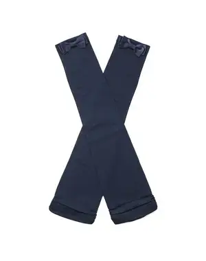 サテングログランリボン付きメッシュUVケアフィンガーレスロンググローブ/ネイビー