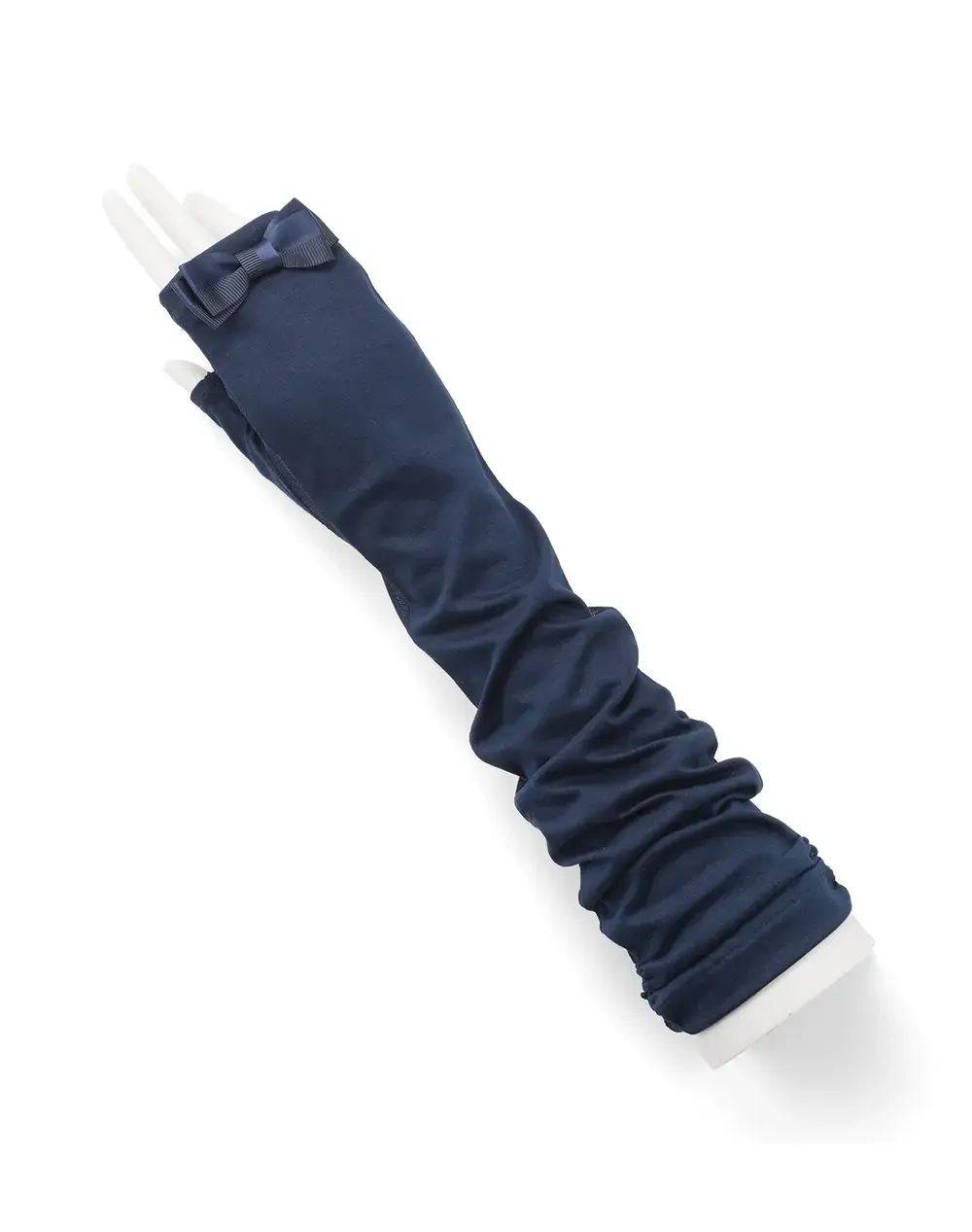サテングログランリボン付きメッシュUVケアフィンガーレスロンググローブ/ネイビー
