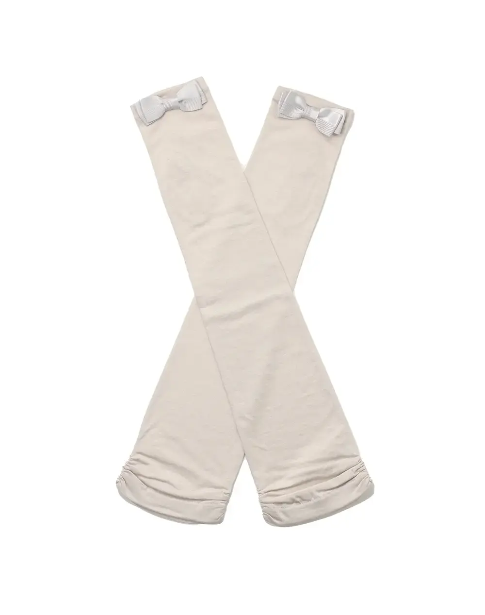 サテングログランリボン付きメッシュUVケアフィンガーレスロンググローブ/グレー