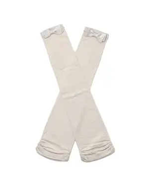 サテングログランリボン付きメッシュUVケアフィンガーレスロンググローブ/グレー