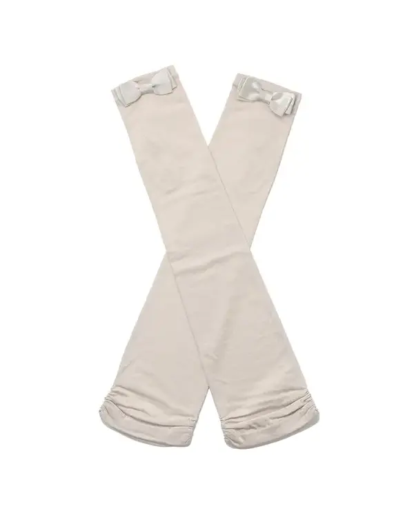 サテングログランリボン付きメッシュUVケアフィンガーレスロンググローブ/グレー