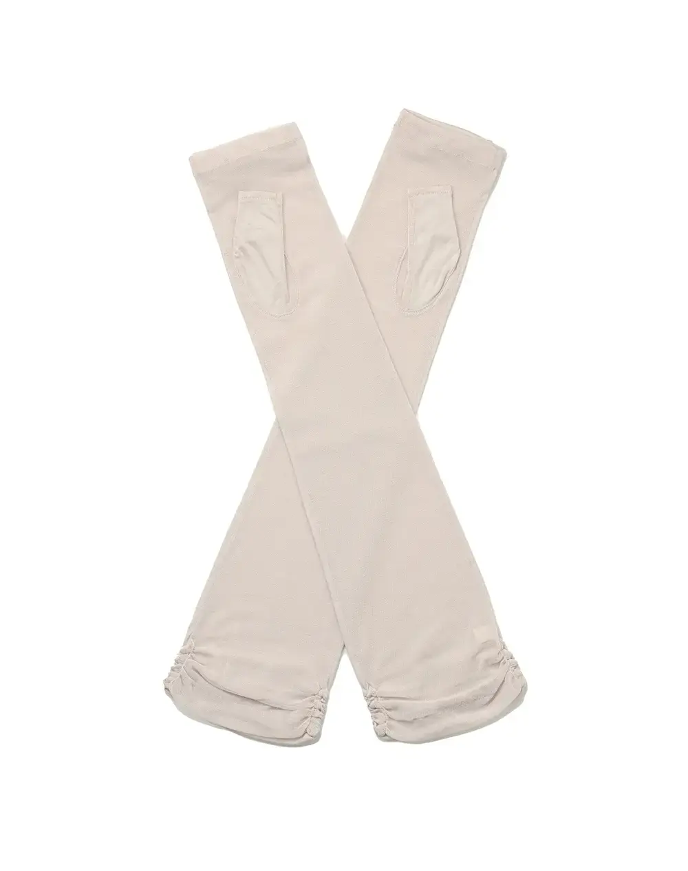 サテングログランリボン付きメッシュUVケアフィンガーレスロンググローブ/グレー