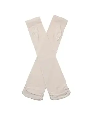 サテングログランリボン付きメッシュUVケアフィンガーレスロンググローブ/グレー