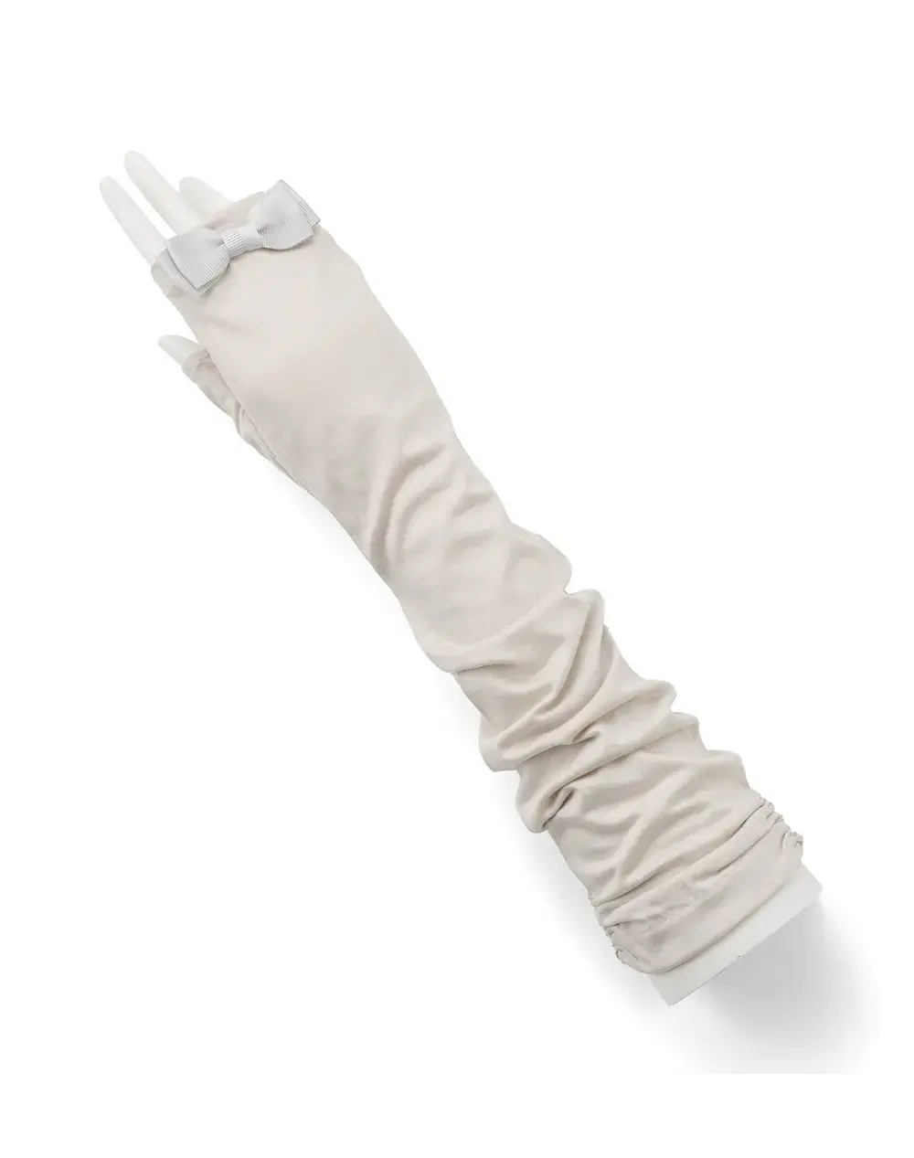 サテングログランリボン付きメッシュUVケアフィンガーレスロンググローブ/グレー