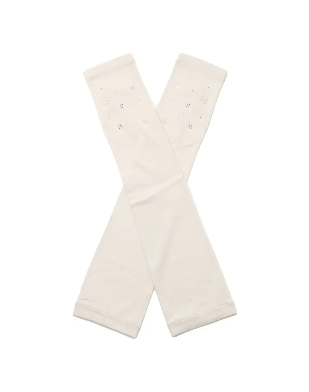 ラインストーンフィオーリモチーフ付きUVケアフィンガーレスロンググローブ/ベージュ