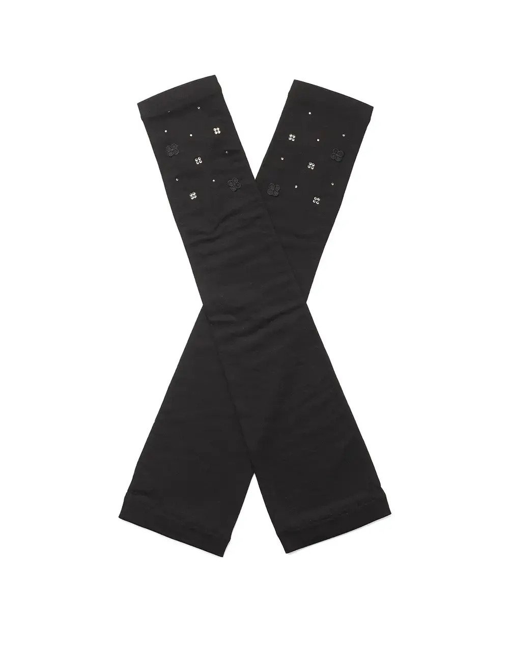 ラインストーンフィオーリモチーフ付きUVケアフィンガーレスロンググローブ/ブラック