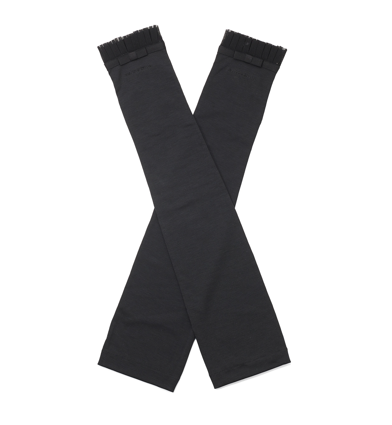 リボン付きメッシュUVケアフィンガーレスロンググローブ/ブラック