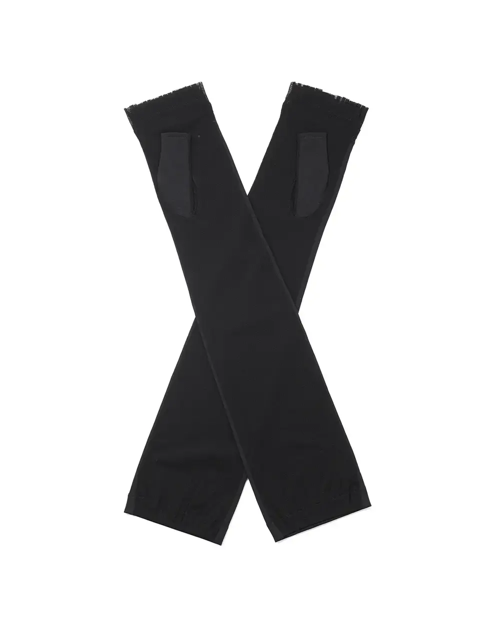 リボン付きメッシュUVケアフィンガーレスロンググローブ/ブラック