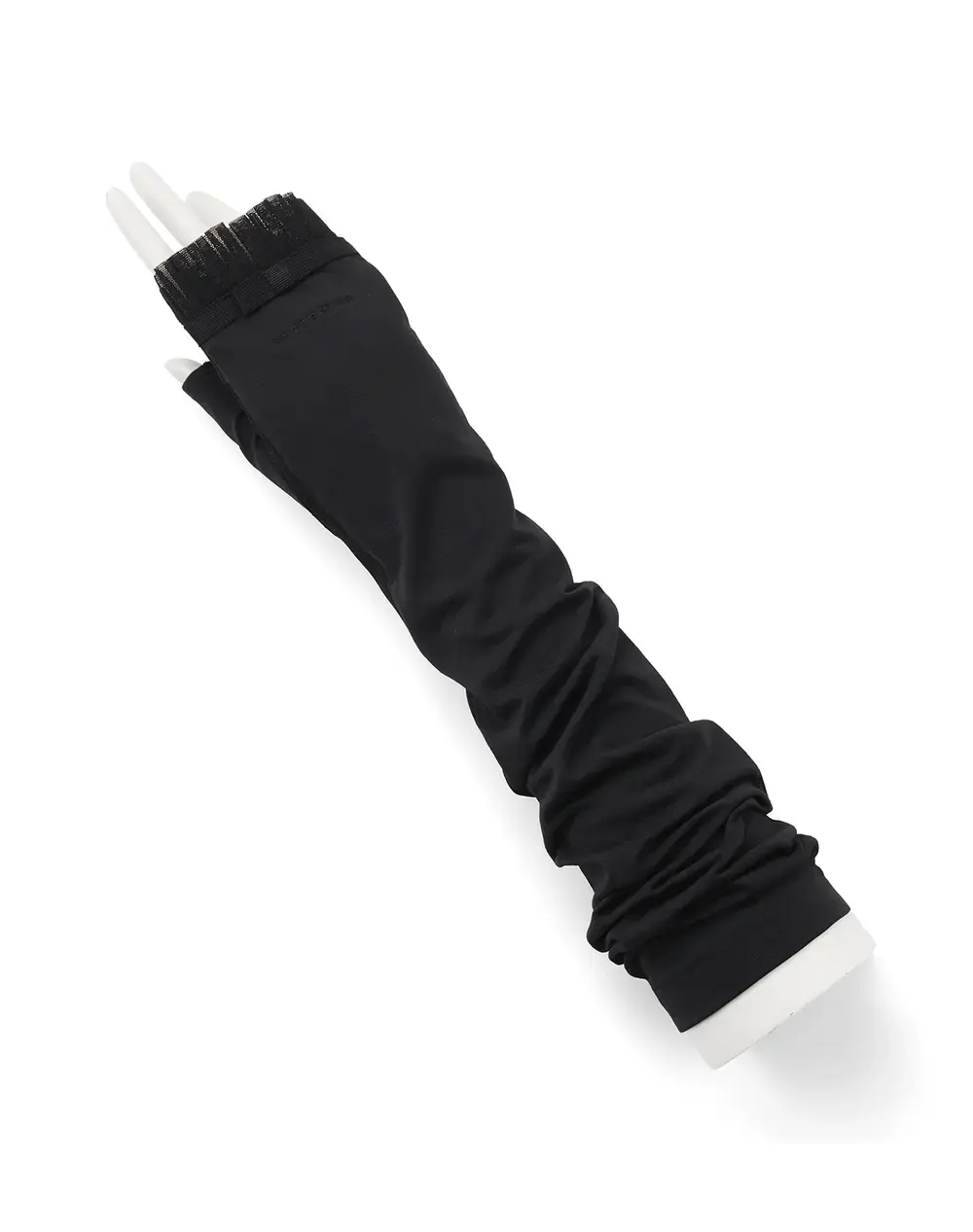 リボン付きメッシュUVケアフィンガーレスロンググローブ/ブラック
