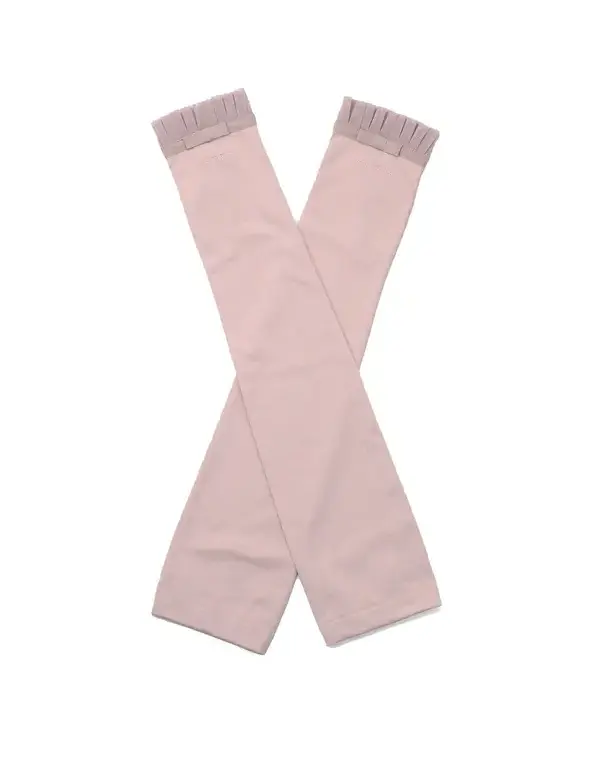 リボン付きメッシュUVケアフィンガーレスロンググローブ/ピンク