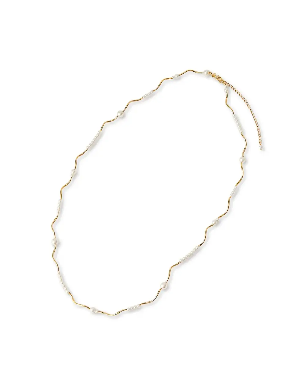 【50%OFF】ウェーブパールロングネックレス/ゴールド
