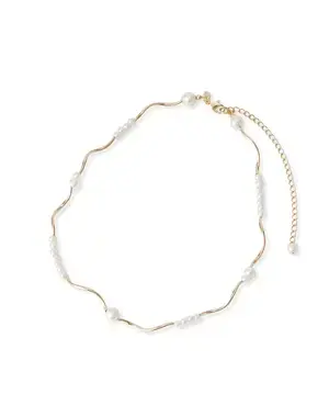 【50%OFF】ウェーブパールショートネックレス/ゴールド