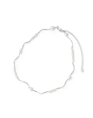 【50%OFF】ウェーブパールショートネックレス/シルバー