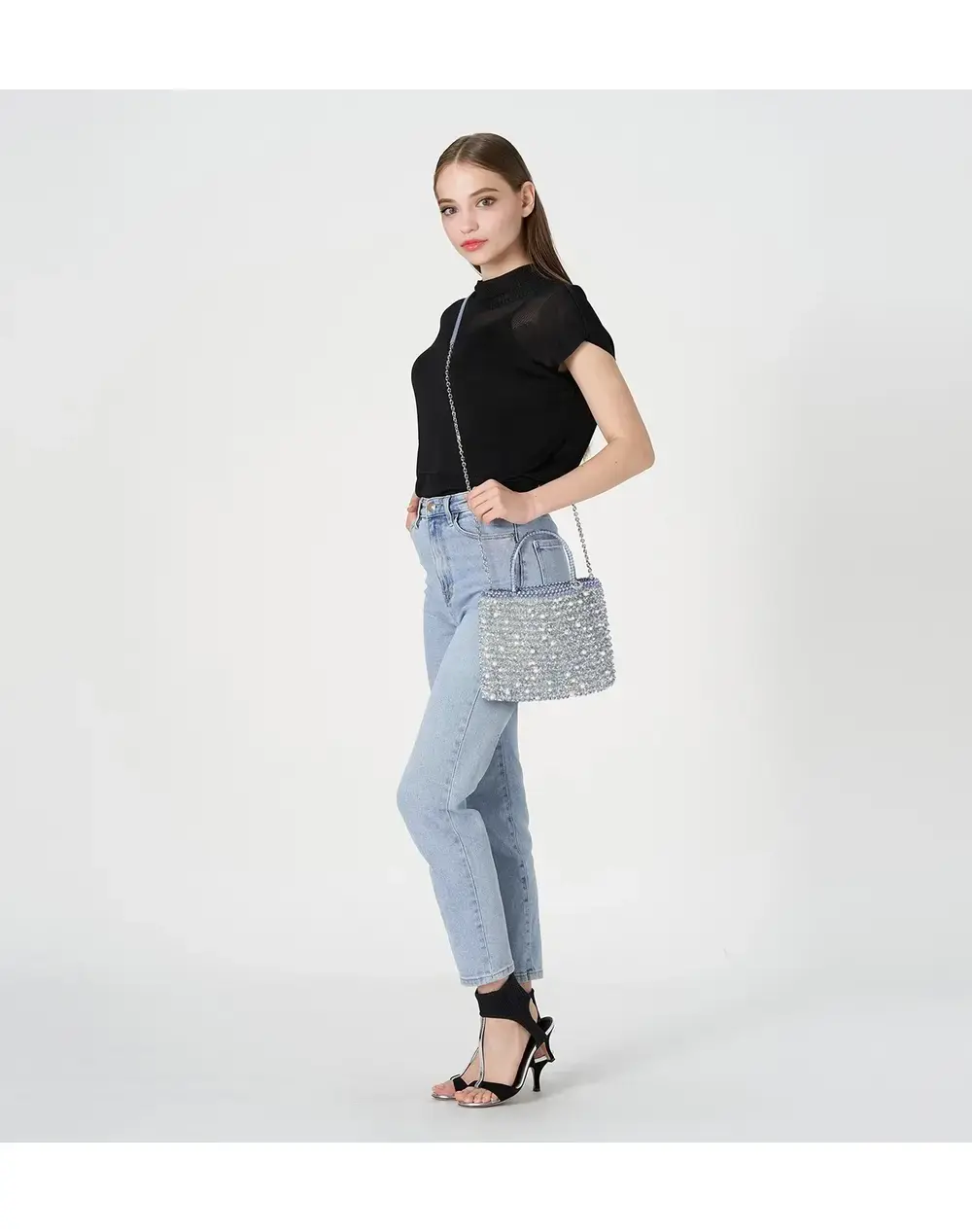 ペルラ グリッター/スクエア ミディアム/ブルーシルバー