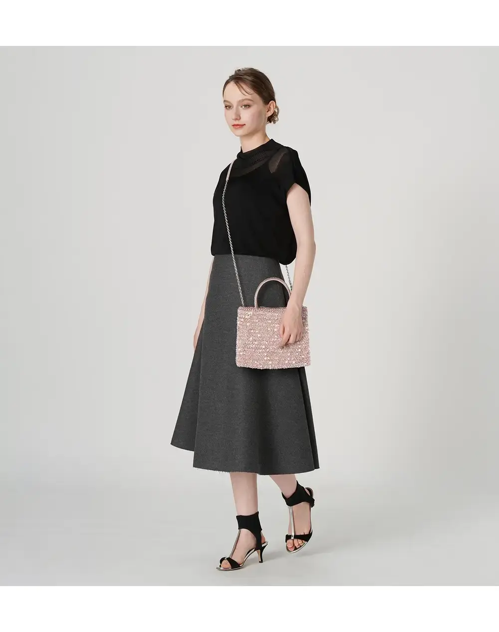 ペルラ グリッター/スクエア ミディアム/フラミンゴシルバー